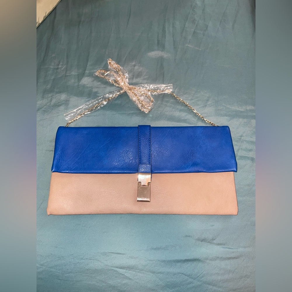 NWT Blue and Tan Clutch/Shoulder Purse